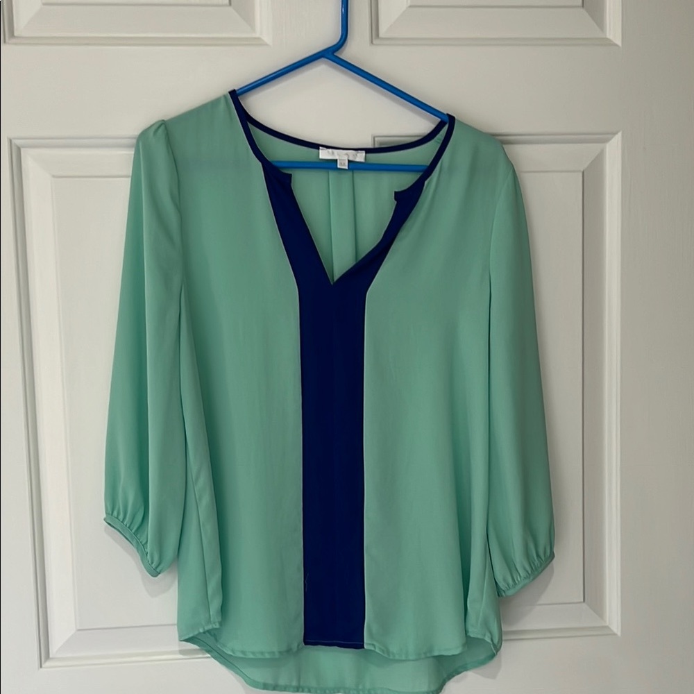 Chic Green and Blue Blouse with Elegant Design